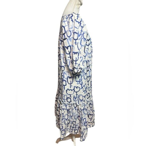 Kerri Rosenthal Joan Midi Dress Waves Artistic Tulip Print Blue White XS - Picture 4 of 6